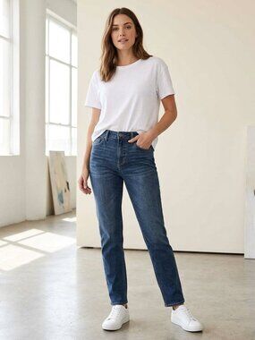 Cello High Rise Waisted Medium Wash Rinse Tapered Leg Mom Retro Denim Jeans Pant